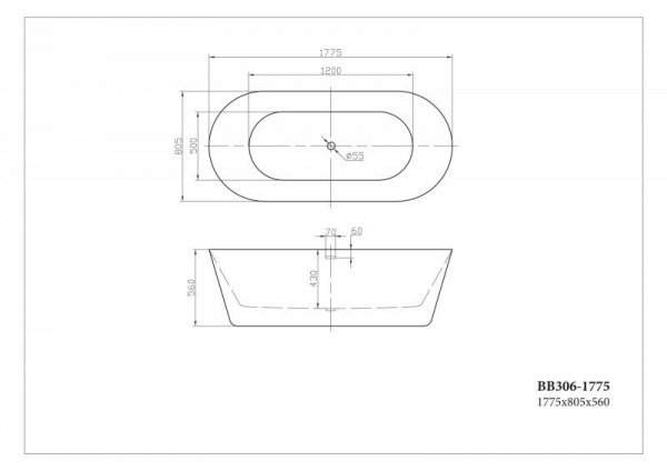 Ванна акриловая BelBagno 177.5*80.5 см, белая, BB306-1775