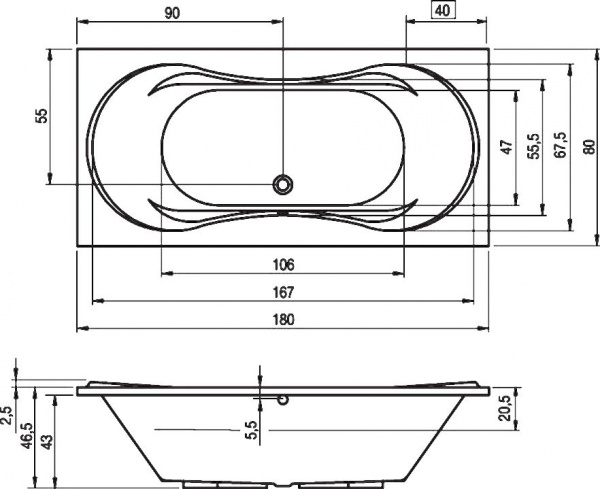 Ванна акриловая Riho SUPREME 180х80, BA5500500000000