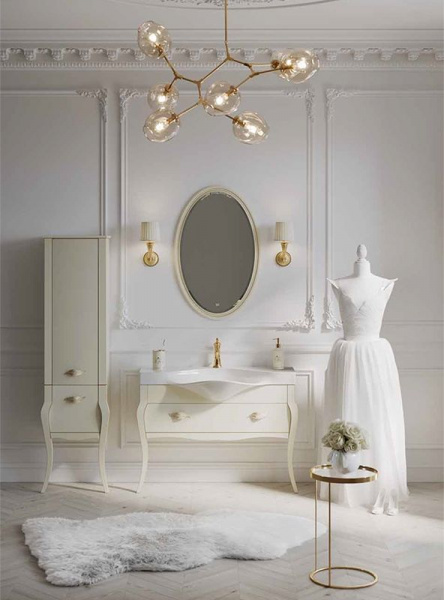 Тумба напольная Clarberg Borgia 110 с раковиной Brodway 110, цвет слоновая кость с патиной золото, B