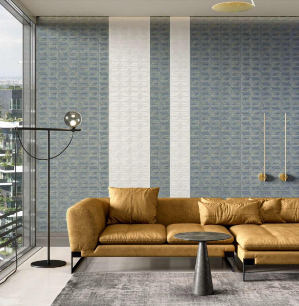 Обои виниловые Kerama Marazzi Геометрия база, голубой-золото, KM5109