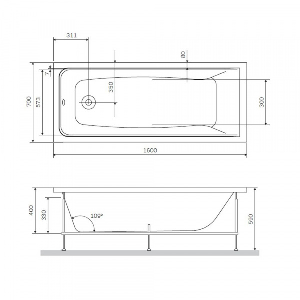 Ванна акриловая AM.PM Gem 160x70 см, W90A-160-070W-A