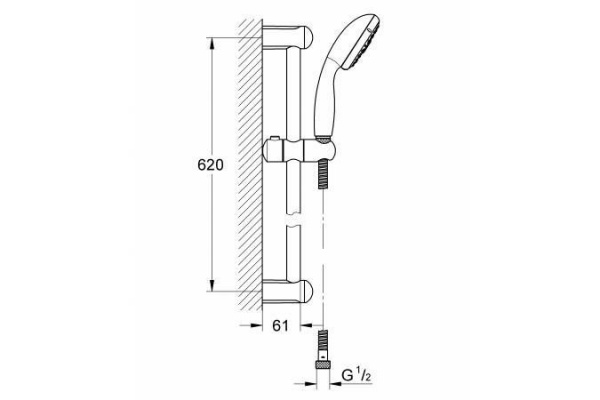 Душевой гарнитур Grohe Tempesta New, штанга 600 мм, хром, 27645001