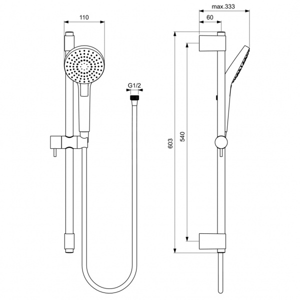 Душевой гарнитур Ideal Standard IDEALRAIN EVO ROUND L3, со штангой, диаметр лейки Ø110 мм, количеств