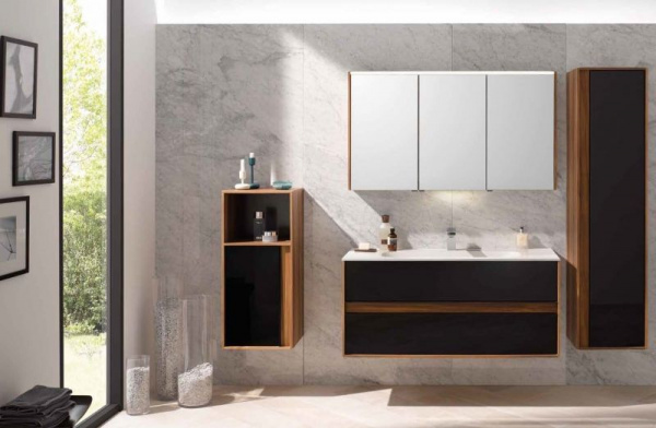 Тумба с раковиной Vitra Metropole 100, сливовое дерево, фасад черное акриловое стекло, 58183