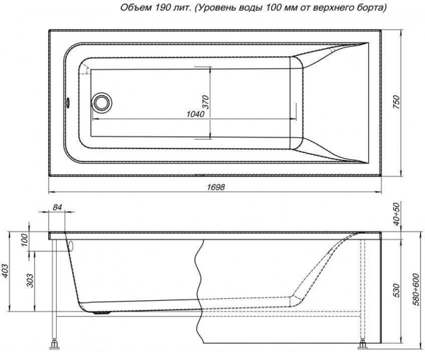 Акриловая ванна Aquanet Bright 170x75