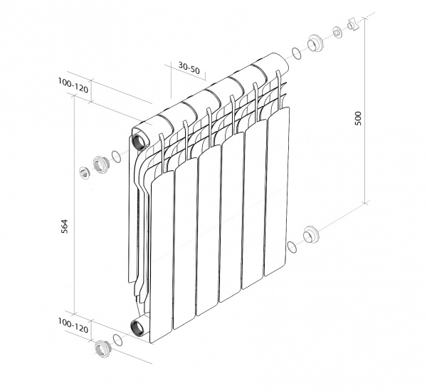 Радиатор биметаллический Royal Thermo Revolution Bimetall 500 2.0 – 8 секций, белый, RTRB250008