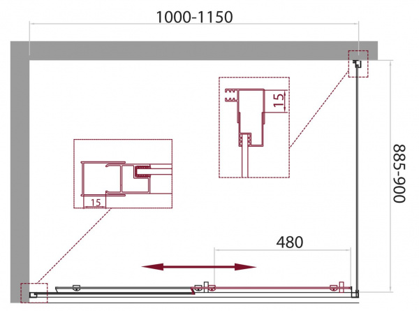 Душевая кабина BelBagno Unique (1000-1150)x900x1900, прозрачное стекло, хромированный профиль, UNIQU