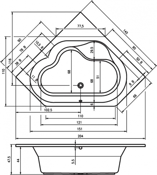 Ванна акриловая Riho WINNIPEG 145х145, BA4800500000000