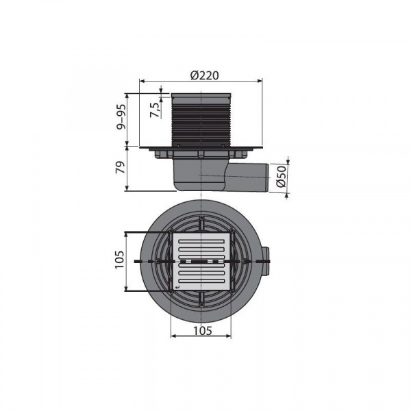 Сливной трап Alcadrain 105 × 105/50,APV103