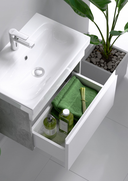 Тумба Aqwella "Smart" 60 подвесная, цвет бетон светлый с раковиной MODUO 60 SLIM SRT0106BS