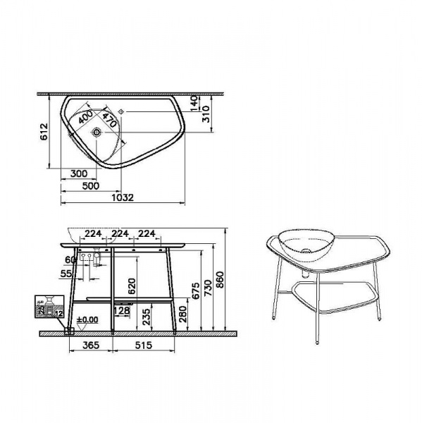 Керамическая столешница для раковины Vitra Plural 100 L, белый матовый, 62571