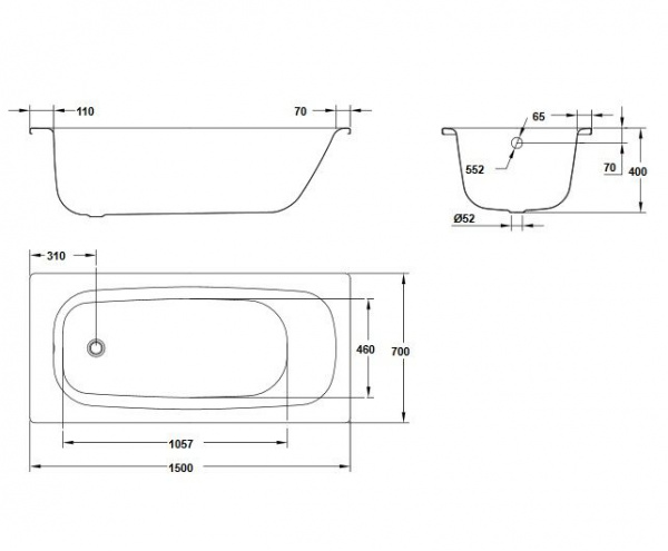 Ванна стальная Gala  FEDRA 150x70x40, 6500001