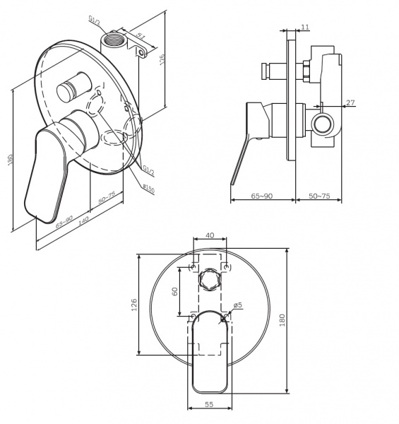 Встраиваемый смеситель AM.PM X-Joy, F85A45000