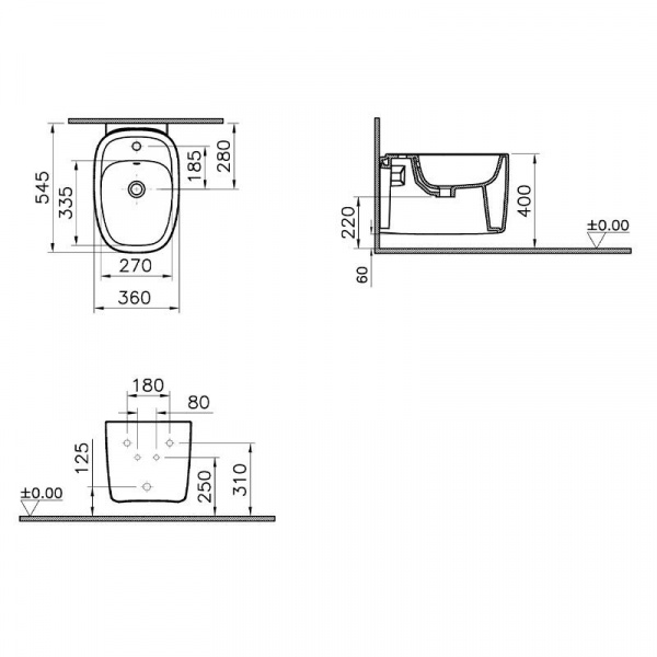 Биде подвесное Vitra Plura, черный матовый, 7831B483-0288