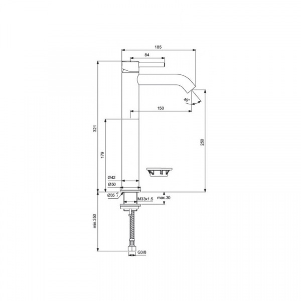 Смеситель для умывальника Ideal Standard CERALINE Vessel, монтаж Ideal Standard-Fix, хром, BC269AA