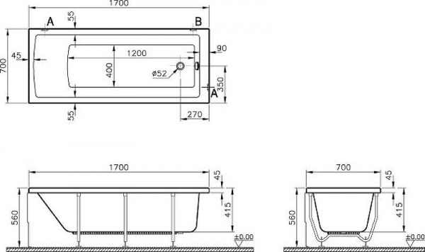Ванна акриловая Vitra Neon 170x70, белый, 52530001000