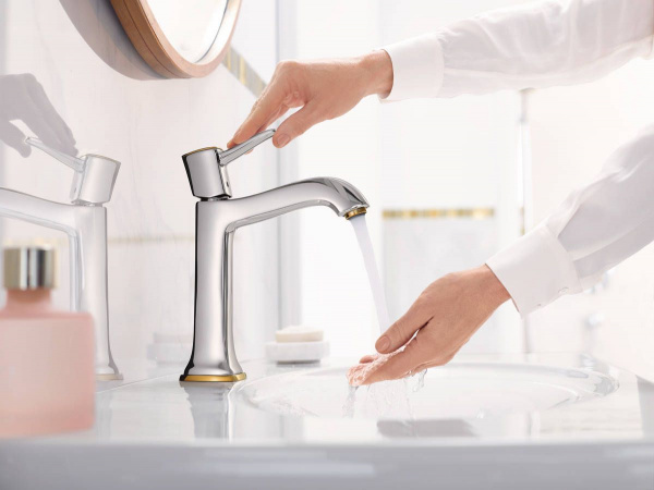 Смеситель для раковины Hansgrohe Metropol Classic 160, со сливным гарнитуром, хром/золото, 31302090