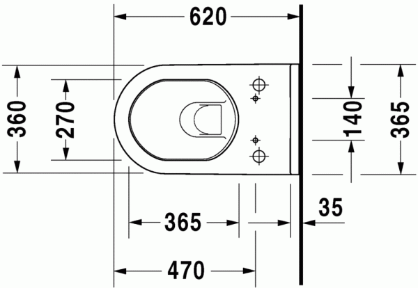 Унитаз подвесной Duravit Starck 3 370 х 620 мм для подключения SensoWash, 2226590000
