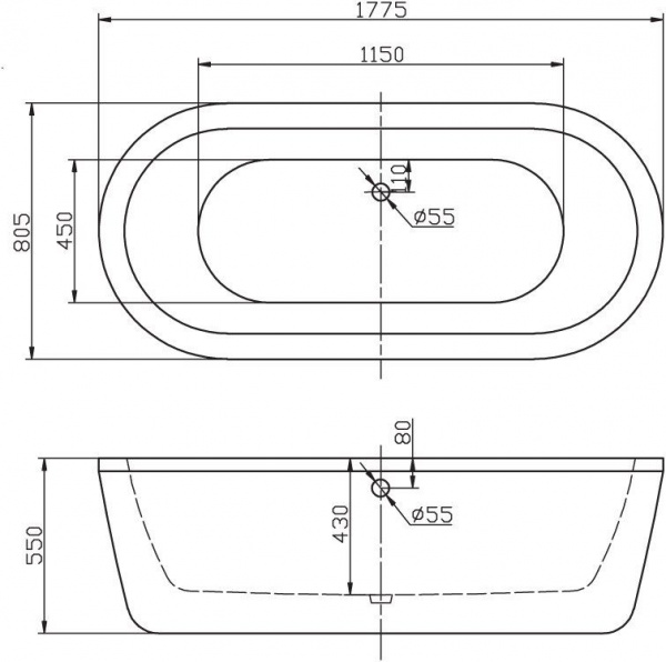 Ванна акриловая BelBagno 177.5*80.5 см, белая, BB12-1775