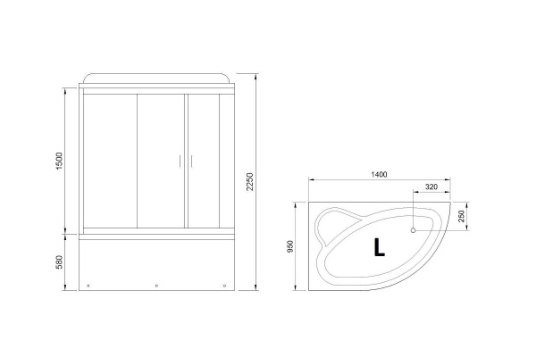 Гидромассажный бокс Royal Bath 140х95х225, матовое стекло, белый профиль, левая, RB 140ALP-С-L