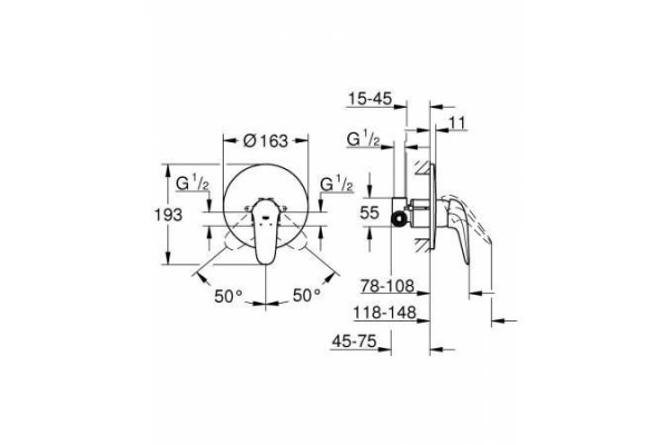 Смеситель для душа Grohe Eurostyle (внешняя и встраиваемая части), хром, 23725003
