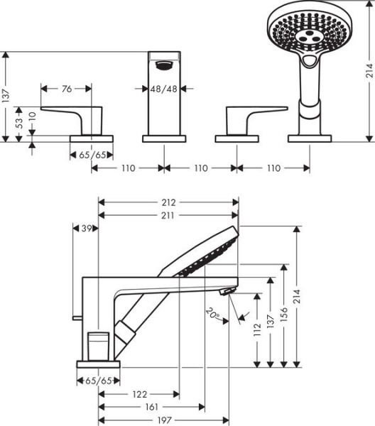 Смеситель на борт ванны Hansgrohe Metropol, хром, 32552000