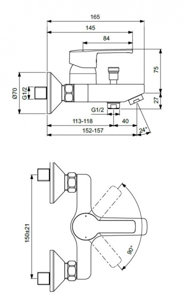 Смеситель для ванны Vidima Уно / Uno BA322AA