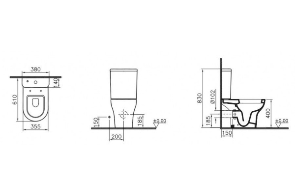 Унитаз-компакт Vitra  ZENTRUM с крышкой дюропласт,  9012B003-7203