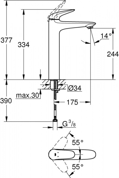 Смеситель для раковины Grohe Eurostyle, свободностоящий, белая луна, 23719LS3