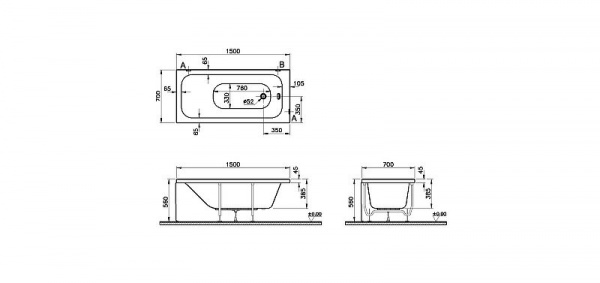 Ванна акриловая Vitra Optimum Neo 150x70, белый, 64560001000
