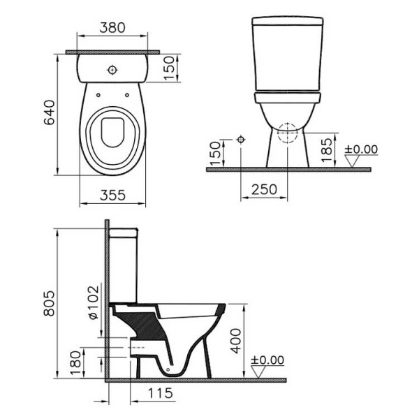 Унитаз-компакт Vitra Norm Eisberg, с крышкой дюропласт, микролифт, белый, 9844B099-7202