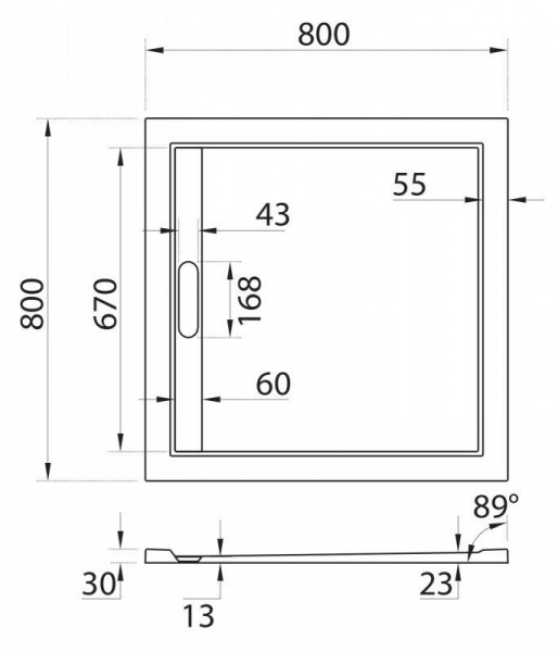 Поддон литой Cezares из искусственного мрамора, квадратный 800x800x30, TRAY-AS-A-80-30-W