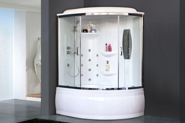 Гидромассажный бокс Royal Bath 150х100х225,  прозрачное стекло, хромированный профиль, левая, RB 150