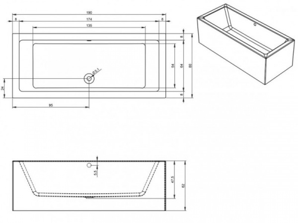 Ванна акриловая Riho LUGO RIGHT - PLUG & PLAY 190x80, BD6700500000000