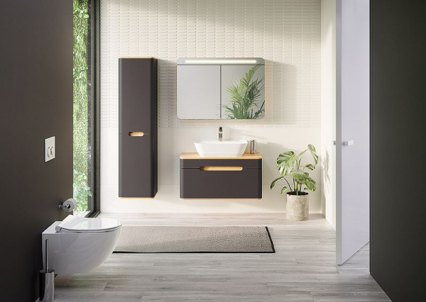 Шкаф-пенал Vitra Sento 40 L, с корзиной для белья, антрацит матовый, 60856