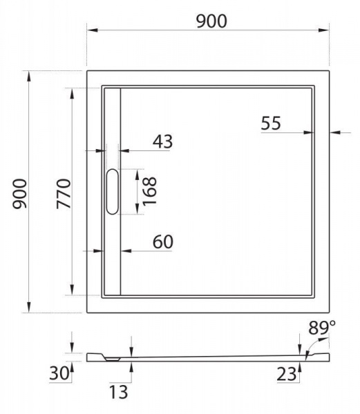 Поддон литой Cezares из искусственного мрамора, квадратный 900x900x30, TRAY-AS-A-90-30-W