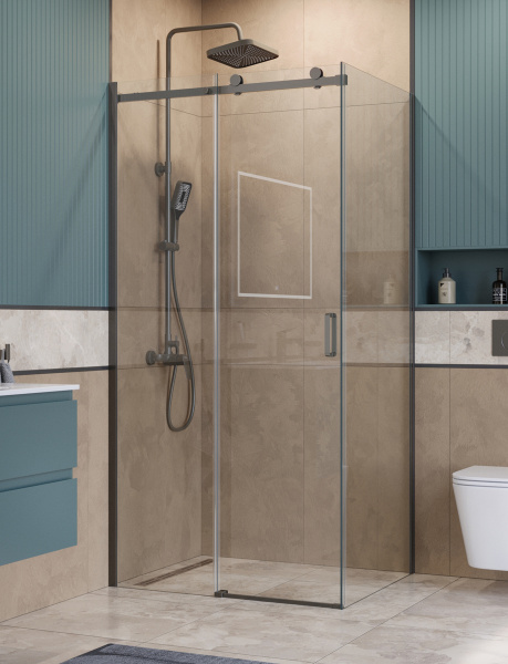 Душевая кабина BelBagno 100*80 см, профиль оружейная сталь, SOFT_CLOSE-2-AH-1-100/80-C-GM
