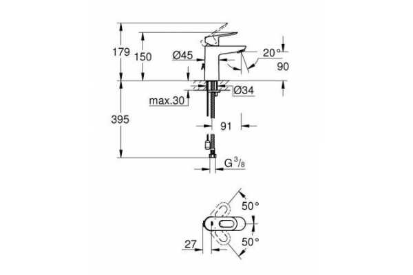 Смеситель для раковины Grohe BauLoop, хром, 23336000