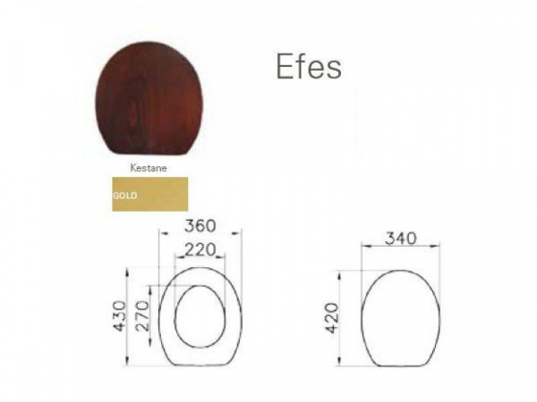 Деревянное сиденье  Efes, для унитаза 6233B003-0075, дерево,  цвет каштановый, с петлями  золотого ц