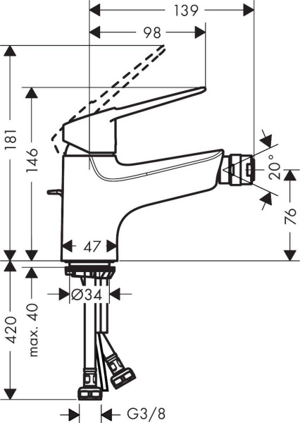 Смеситель для биде Hansgrohe Novus Loop с донным клапаном, хром, 71233000