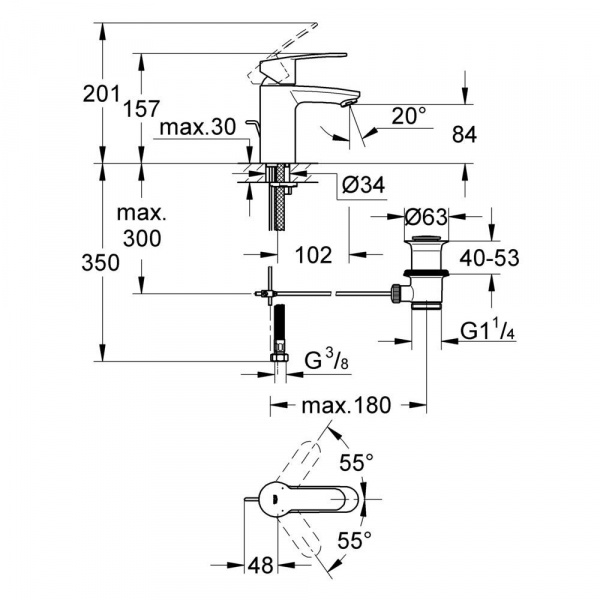Смеситель для раковины, однорычажный Grohe Eurostyle Cosmopolitan 33552002