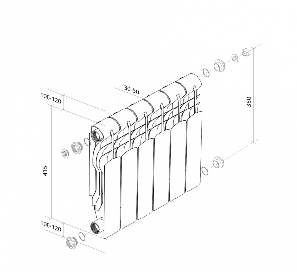 Радиатор биметаллический Royal Thermo Revolution Bimetall 350 - 6 секций, белый, RTRB35006