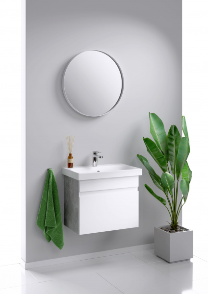 Тумба Aqwella "Smart" 60 подвесная, цвет бетон светлый с раковиной MODUO 60 SLIM SRT0106BS