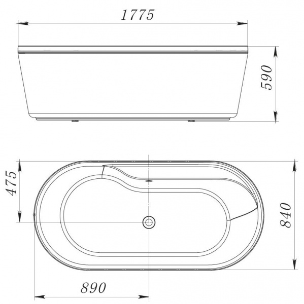 Ванна акриловая BelBagno 177.5*84 см, белая, BB14-K