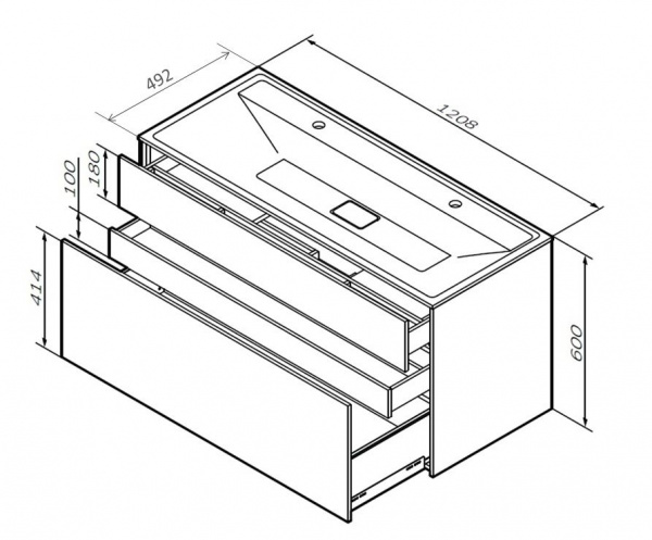 Тумба подвесная под раковину AM.PM INSPIRE V2.0 120 см, 3 ящика, push-to-open, элегантный