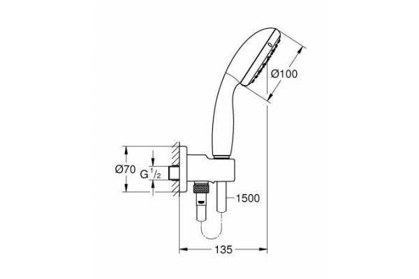 Душевой набор Grohe Tempesta New 100 с ручным душем и подключением для душевого шланга, хром, 264060